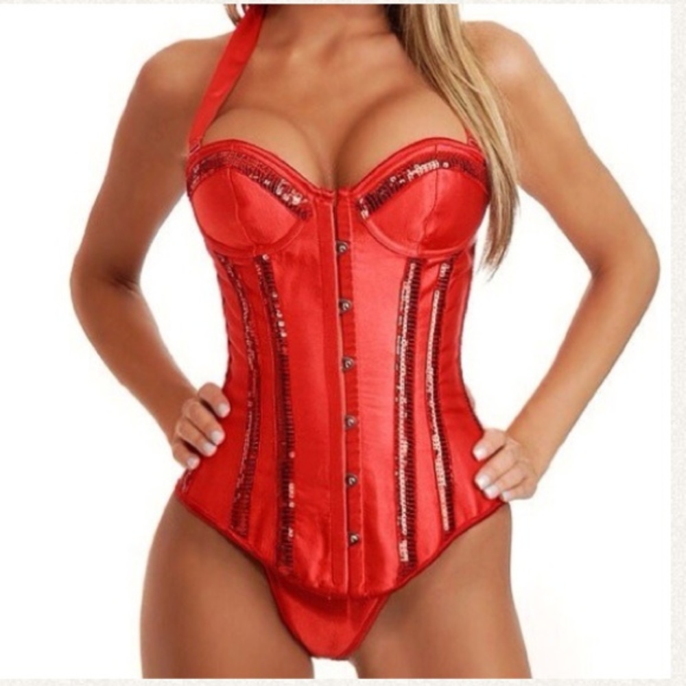 New! Sexy Showgirl Sequin Corset Size Medium Red